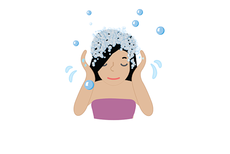 Illustration of a young girl washing her hair