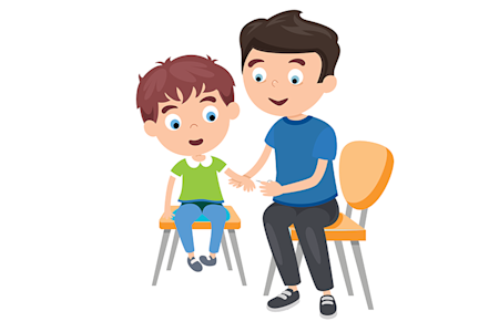 Illustration for parent helping child to cut nails