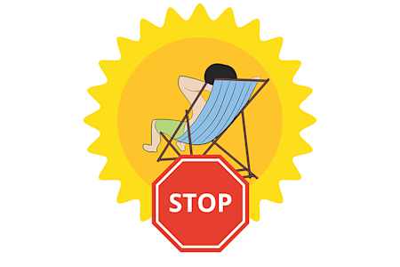 Illustration of a person laying in the sun and a stop sign