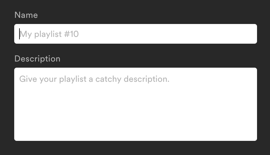 Two placeholders: The first one is exemplary, the second is imperative (Spotify on MacOS)