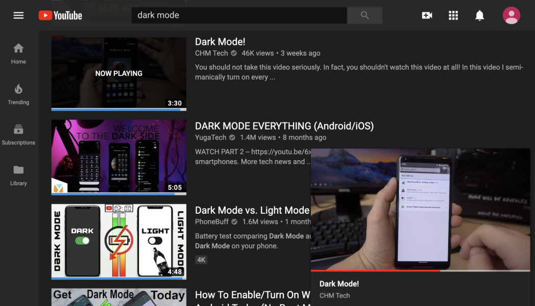 Youtube website in dark mode (youtube.com)