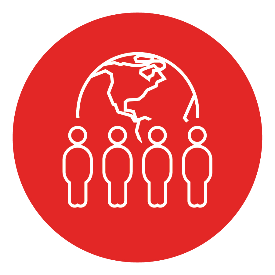 People with a world globe icon