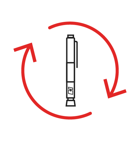 Kwikpen device within circling arrows