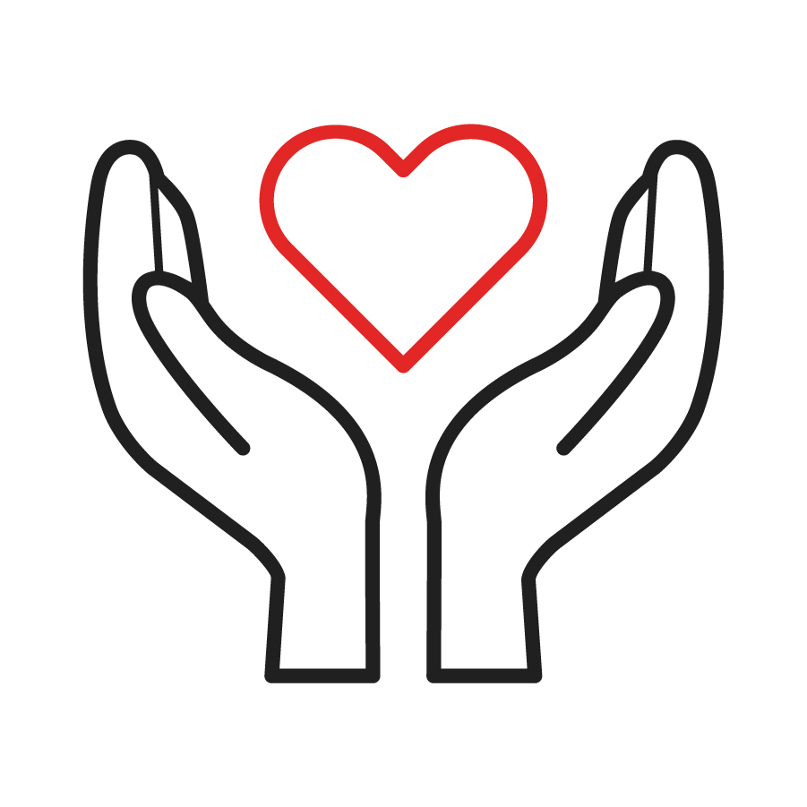 Hands holding a heart icon
