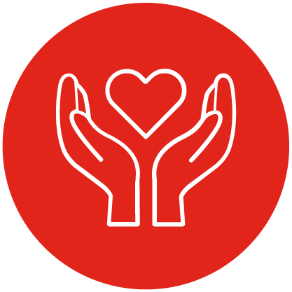 Hands holding a heart icon