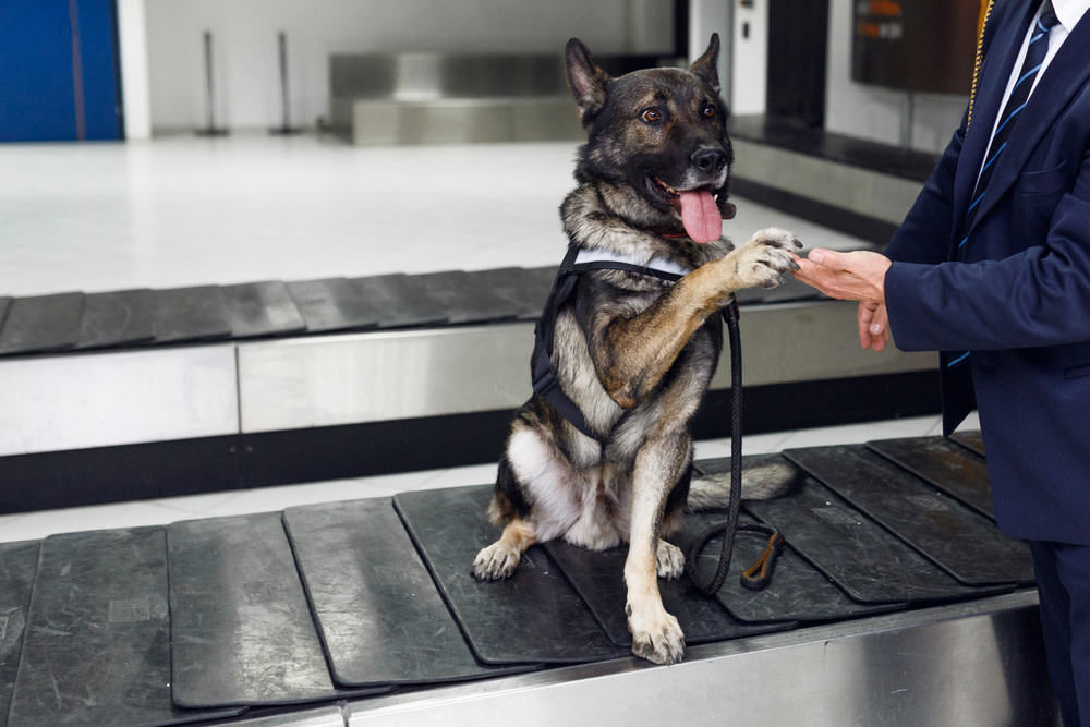 dog for detecting drugs at the airport