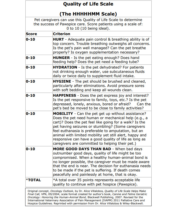 Quality of Life Scale for Pets