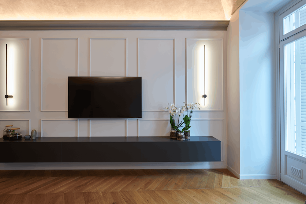 decoratieve elementen - woonkamer - nmc - Noël & Marquet - ARSTYL, WALLSTYL - Z10,Z104,WL1,FL1,Z22 - wit - Sierlijsten, tv-wand, indirecte verlichting