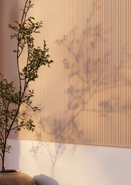 decoratieve elementen - slaapkamer - nmc - Noël & Marquet - ARSTYL, WALLSTYL - CALANDO,WL14 - roze -Lattenwand detail, schaduwspel, warm licht