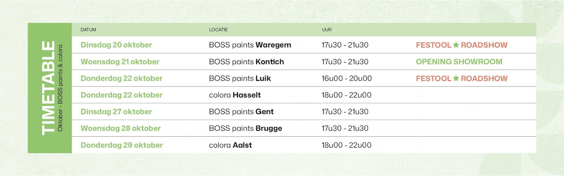 B2B - PaintFest - PaintFest on tour - line-up - tabel