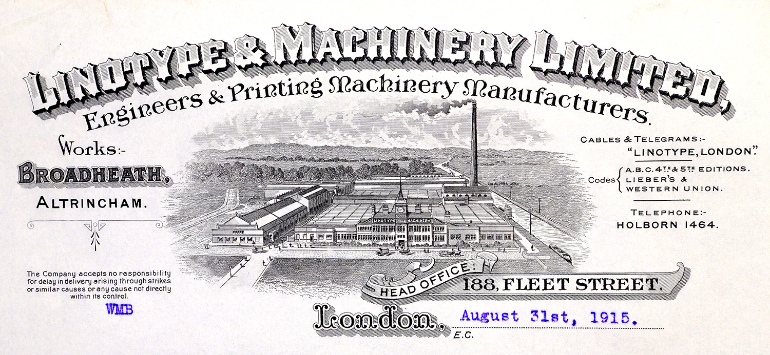 Elaborate, engraved letterhead from L&M in 1915 proudly showing off the impressive factory and works