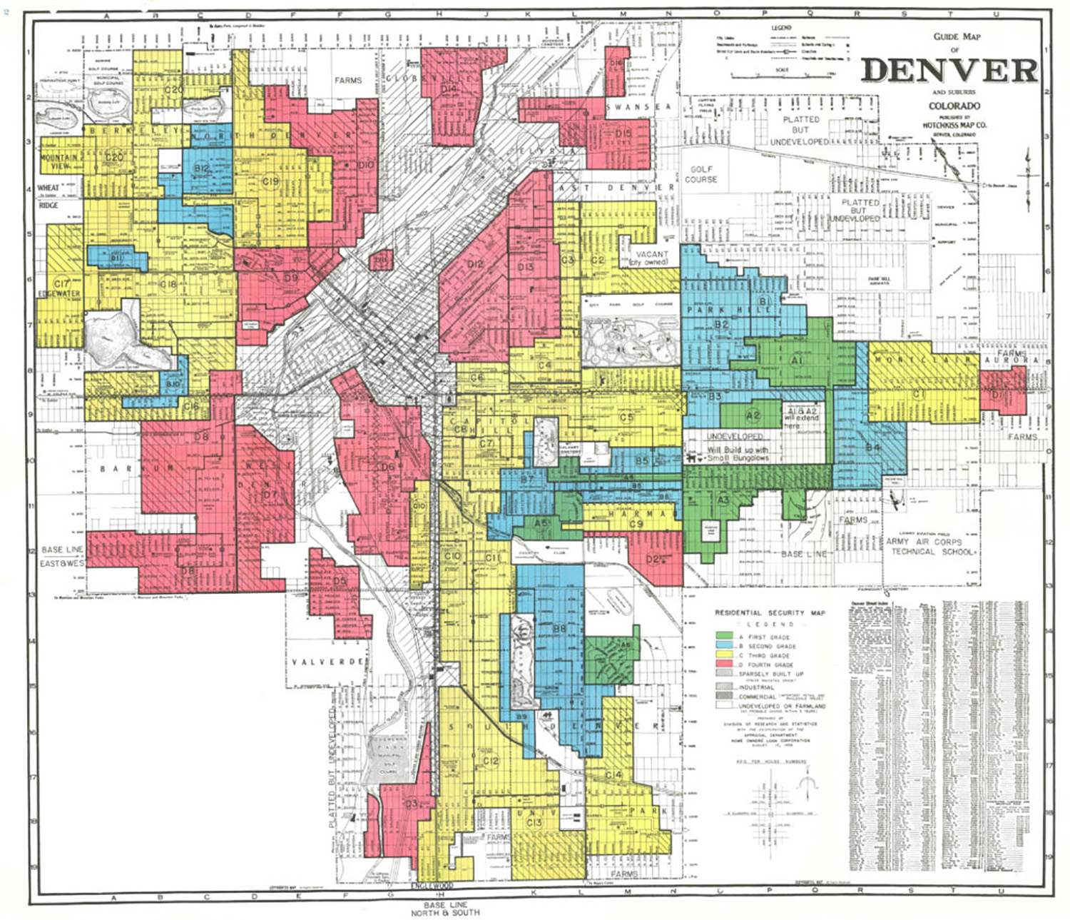 “Residential Security Map” (commonly known as a redlining map) of Denver