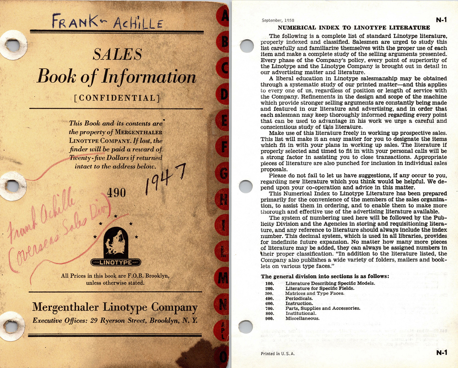 This confidential sales book for Linotype salespeople confirms the other numbers in the Linotype code