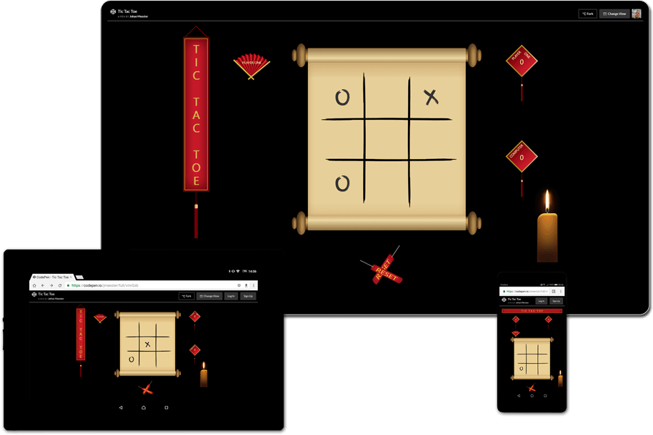 Presentation showing how the Tic-Tac-Toe project looks on mobile, tablet and desktop screens