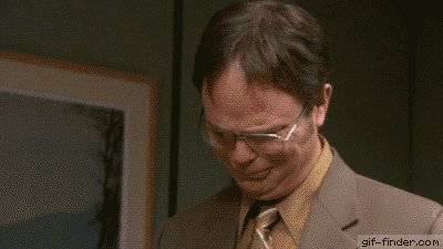 Gif: Dwight Schrute from the Office tearfully looking up mouthing “Thank you”, with text “Thank you” (Source)