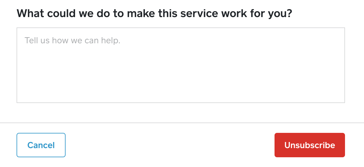 Figure 1: Comment box asking for seller feedback when they unsubscribe