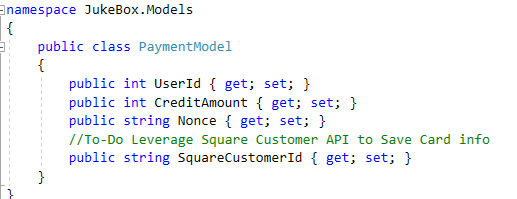 Code Snippet depicting API Payment Model