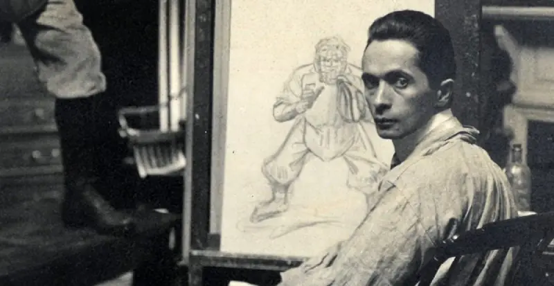 J.C. Leyendecker voor een schildersezel
