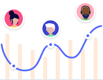 Data of your team Curves and graph with avatars