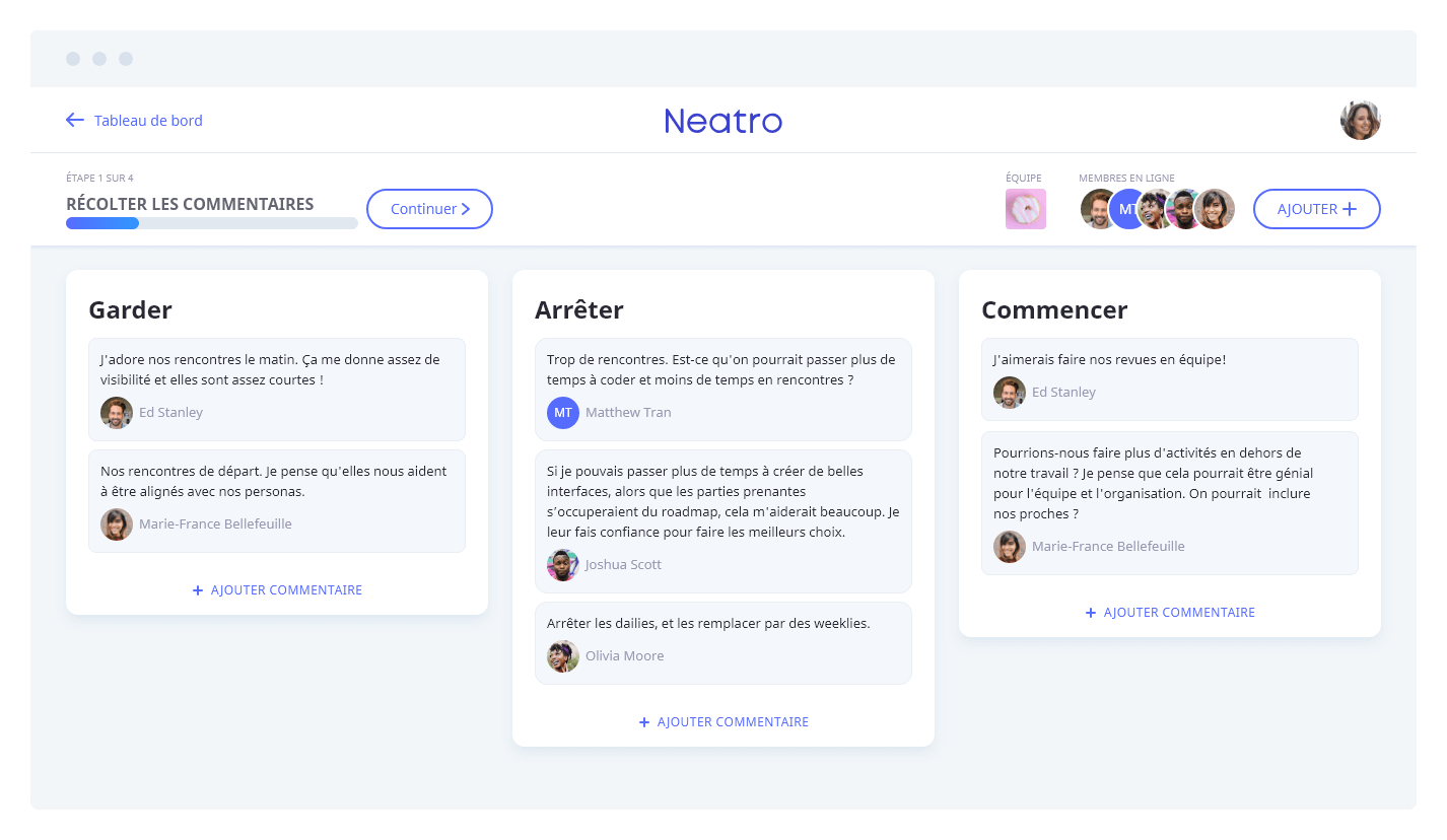 Rétrospective Neatro Keep Drop Start avec Neatro
