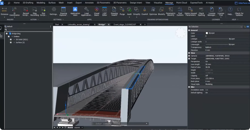 BricsCADの構造橋の3Dモデル