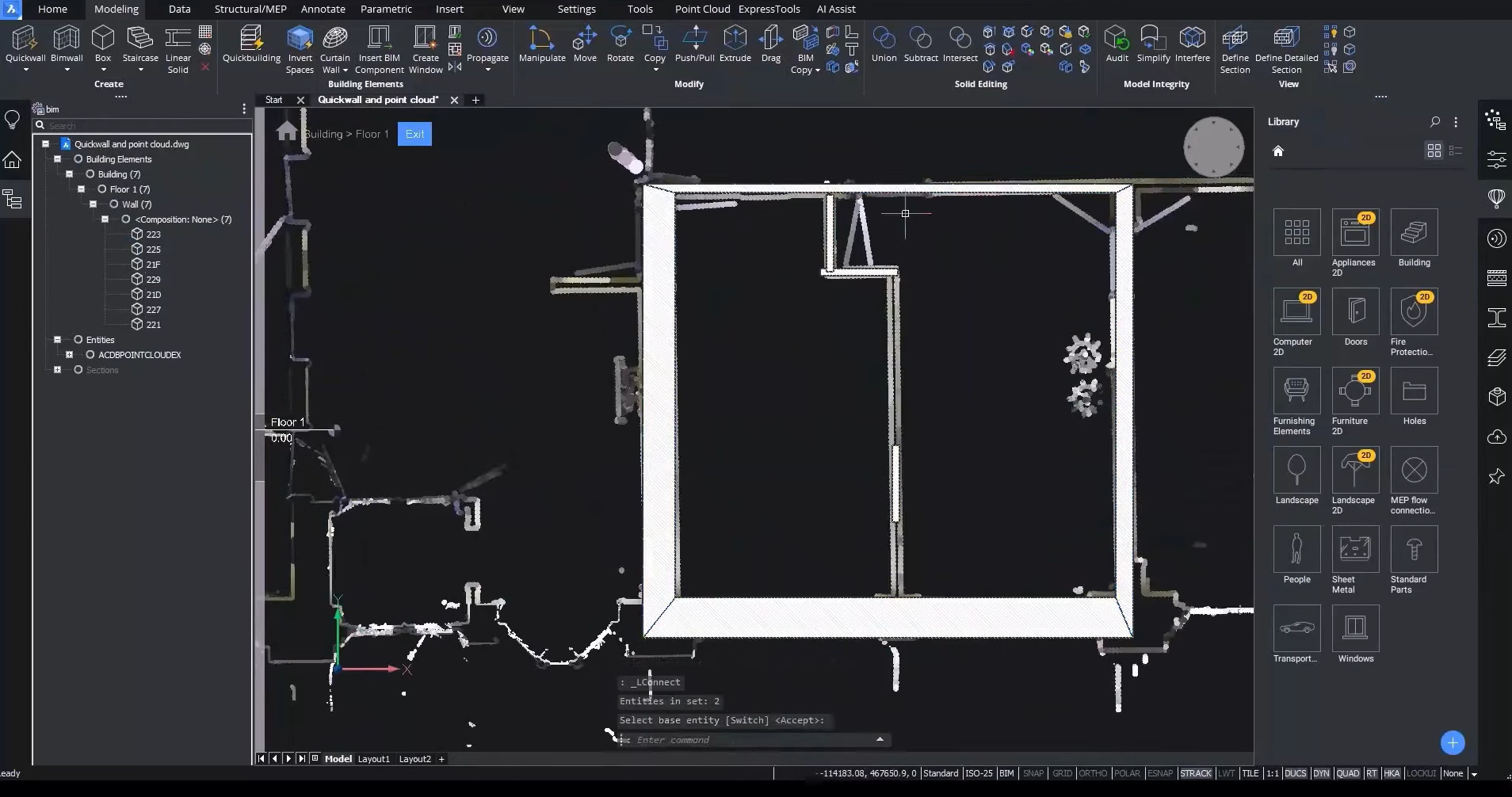 BricsCAD BIM New Features Wall thickness point cloud