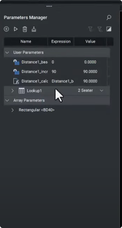 Parameters Manager panel
