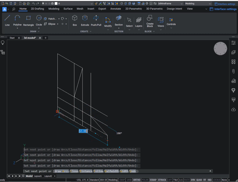 Polyline profile for 3D model in BricsCAD
