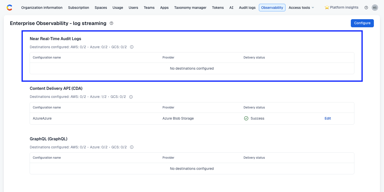 Near real-time audit logs