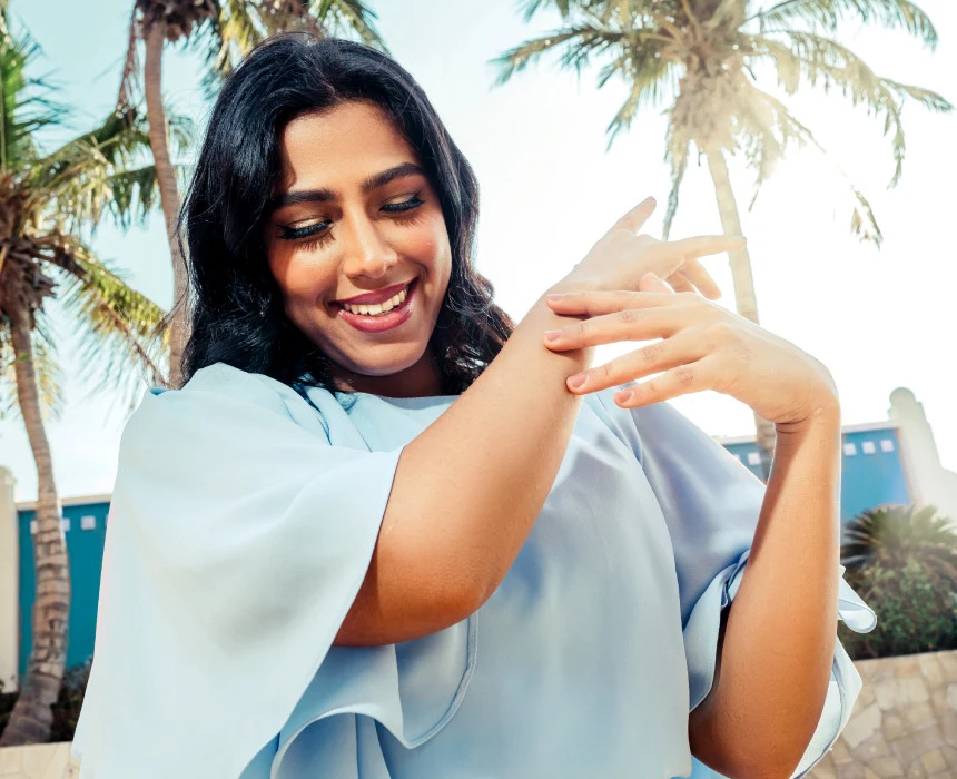 Woman looking at her hands