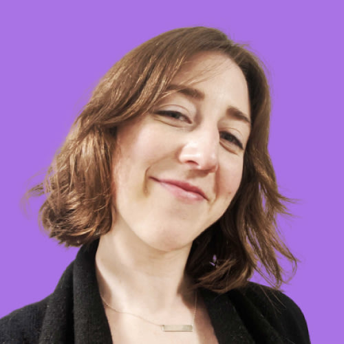 A headshot of Anna Caldwell on a purple background