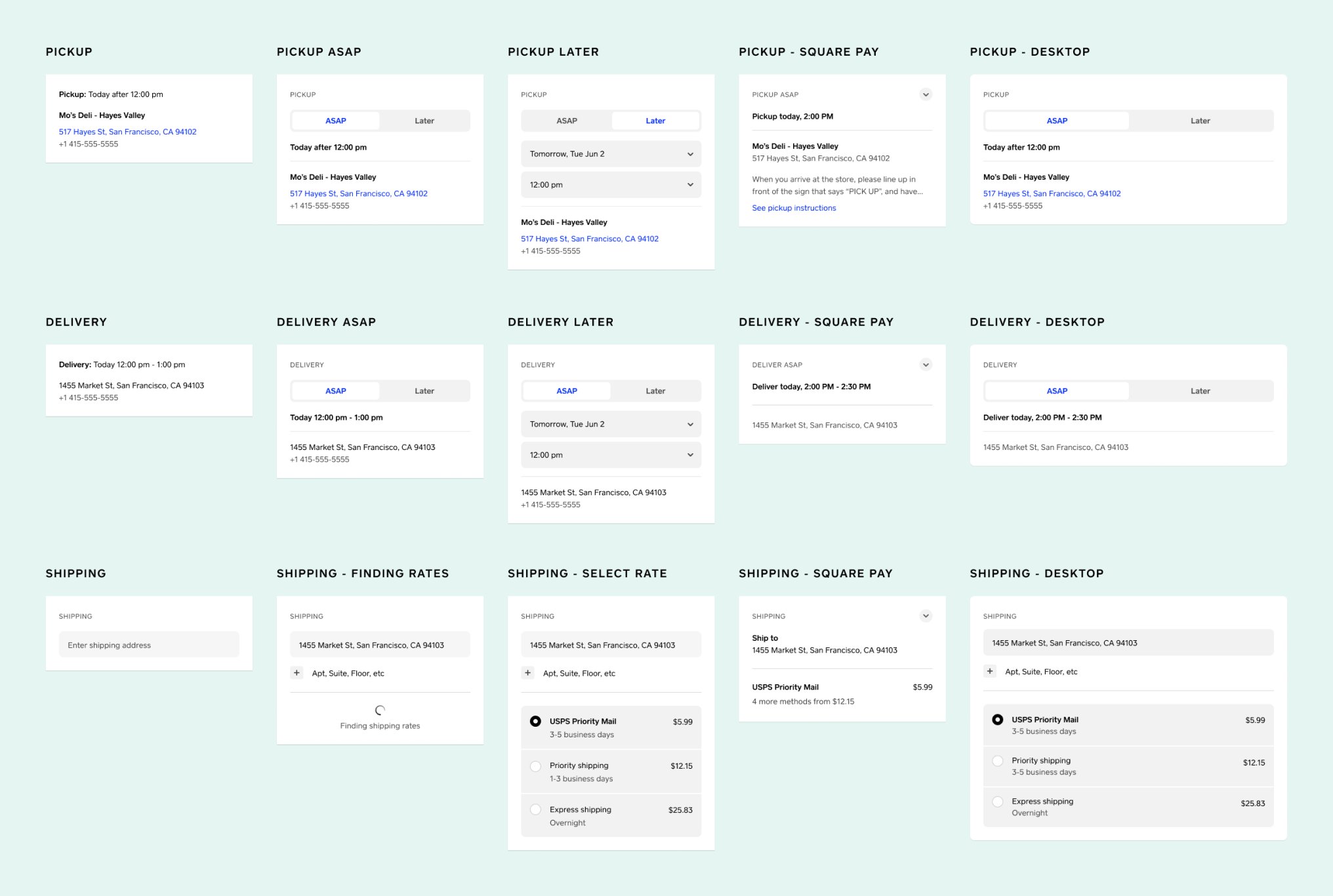 Fulfillment section variations