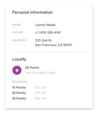 Square Loyalty customer information screen along with a photo of a hair salon