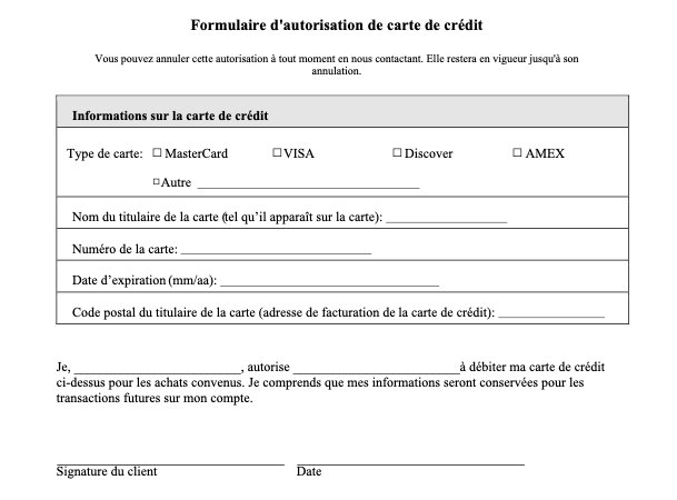 Credit authorization form CA