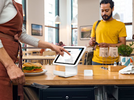 Photo of a Square Stand on a countertop in a cafe