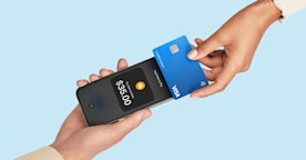 Tap credit card to pay with iPhone.