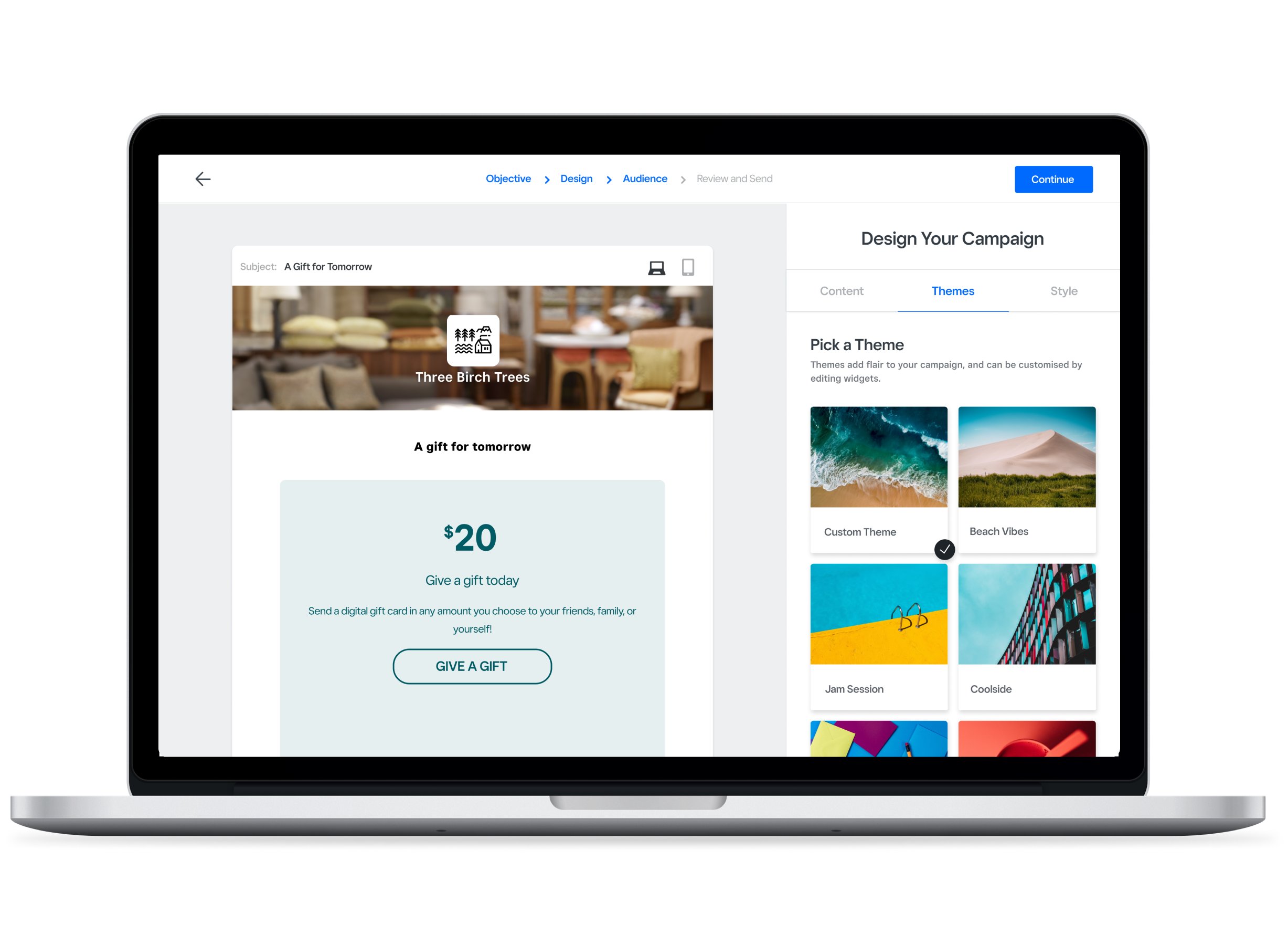 Campaña de correo electrónico para tarjetas de regalo