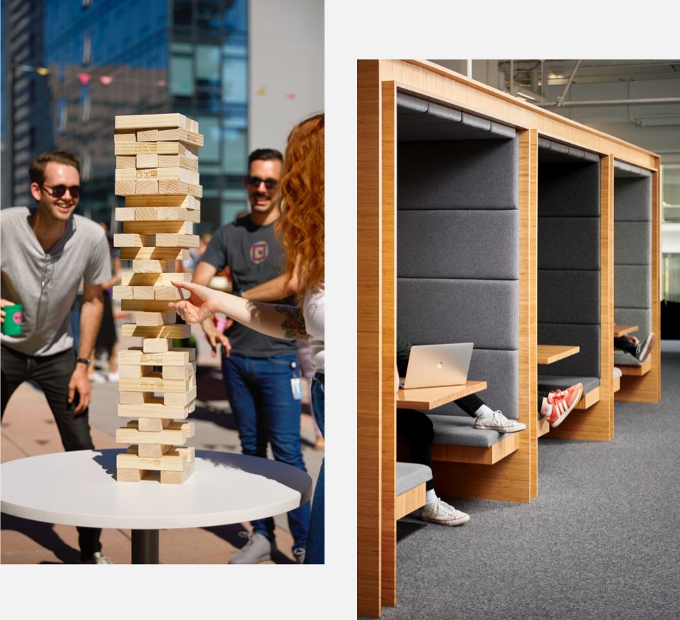 collage of images showing employees working and socializing