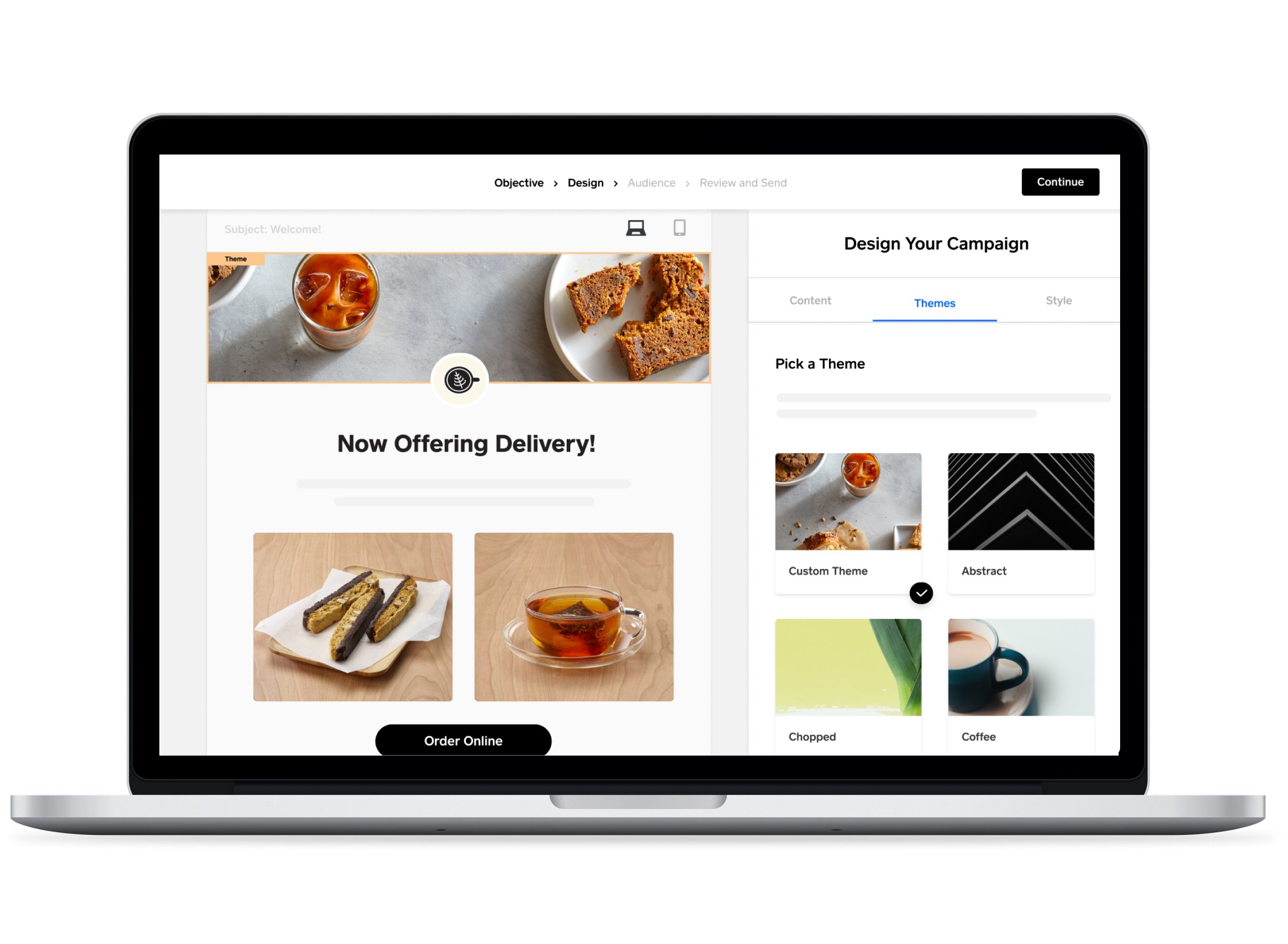 Campaña de correo electrónico para pedidos en línea