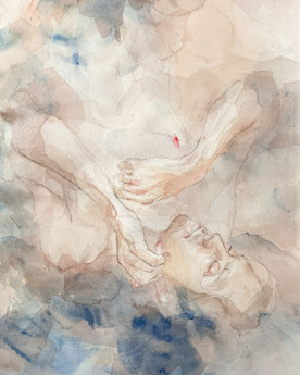 A painting of a nude woman reclining