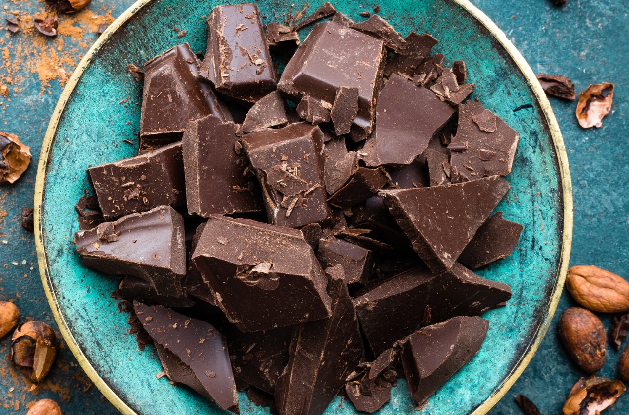 Roughly chopped up chocolate on a plate