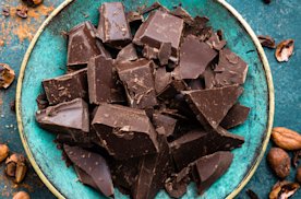 Roughly chopped up chocolate on a plate