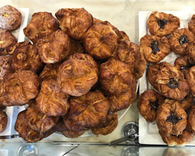 an overhead photo of an assortment of baked goods on a counter top