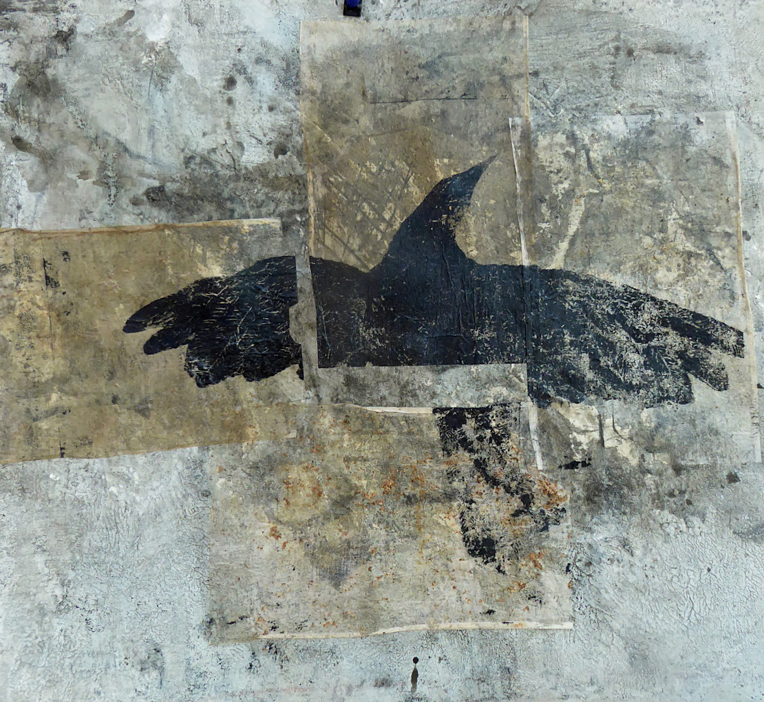 Galerie Berit-Opelt 03 Taipa Spreizt-die-Flügel Mischtechnik-auf-Papier 40x50 gerahmt