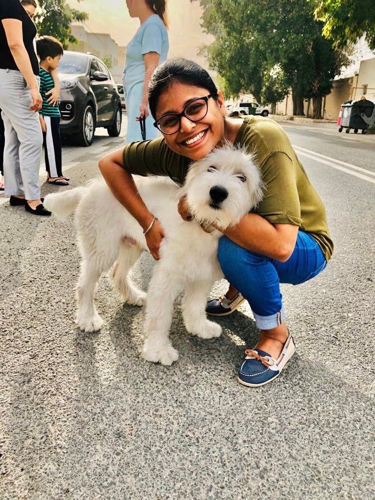 Meghna with a rescue dog