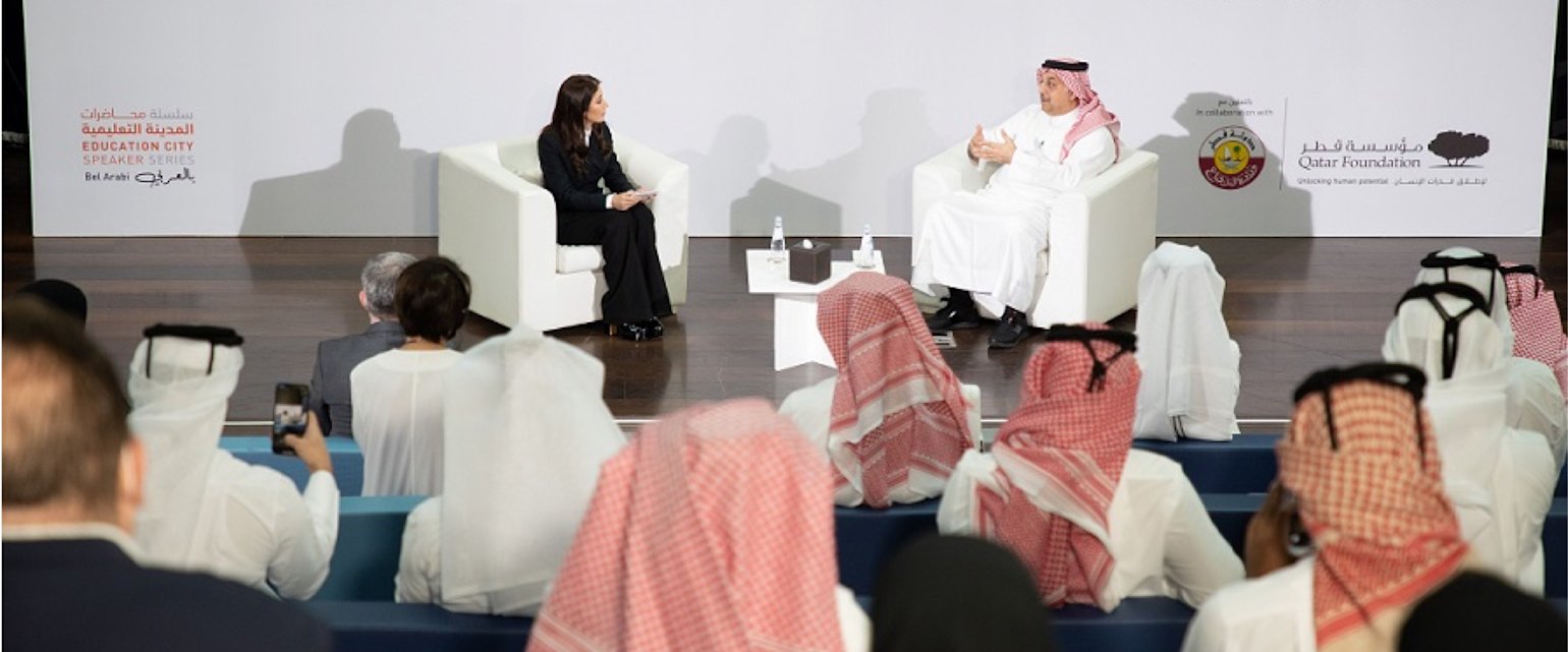 Deputy Prime Minister and Minister for Defense Affairs speaks of “absolute belief” that youth can confront challenges at QF’s Education City Speaker Series Bel Arabi -QF - Hero