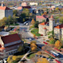An aerial view of the University of Kansas campus in Lawrence, Kansas