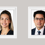 Two framed images of UTSA engineering professors Dr. Maria Gonzalez Porras and Dr. Arturo Montoya sit side by side