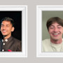 Two framed images of American Collegiate international students, Raghav from India and Semyon from Russia, sit on a beige background.
