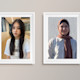 This image features framed photos of Amina and Khadicha, two female international students from Kazakhstan and Kyrgyzstan, respectively, side by side.